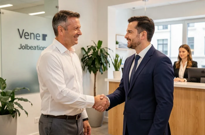 Poignée de main entre un candidat et un recruteur après un placement réussi dans une agence d'emploi suisse