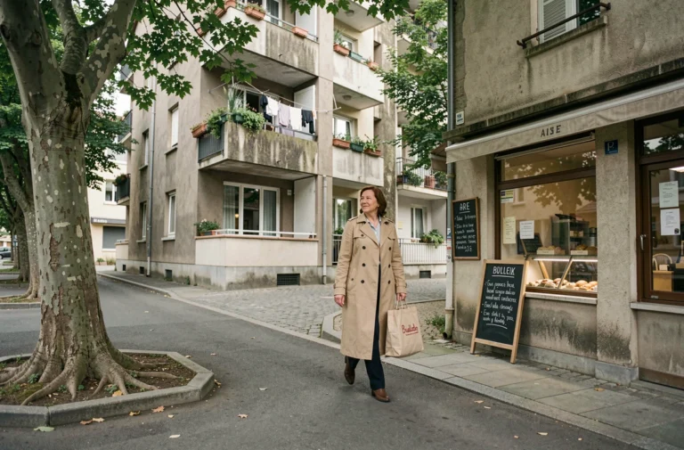 Rue résidentielle paisible du quartier Dervallières à Nantes avec immeubles de logements et trottoirs arborés